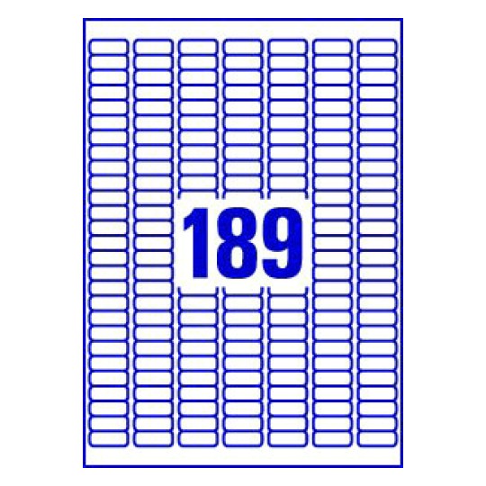 Hoja blanca con 189 etiquetas adhesivas rectangulares