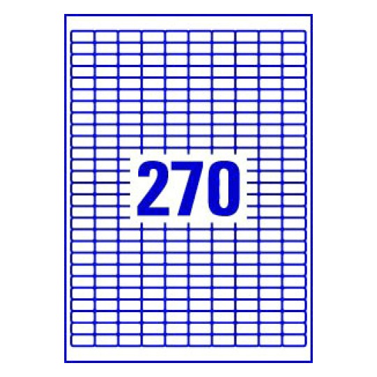 Hoja blanca con 270 etiquetas adhesivas rectangulares
