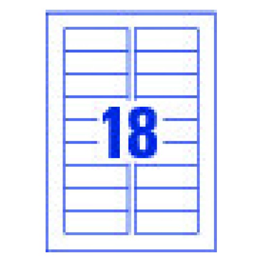 Hoja blanca con 18 etiquetas adhesivas rectangulares