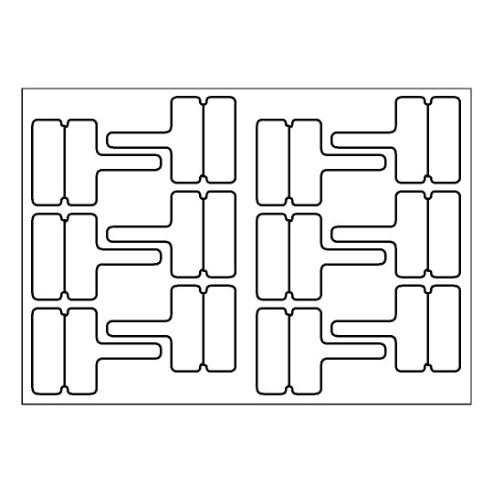 hoja blanca con 12 etiquetas adhesivas rectangulares de sello
