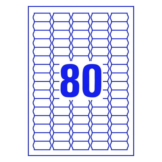 Hoja blanca con 80 etiquetas adhesivas rectangulares
