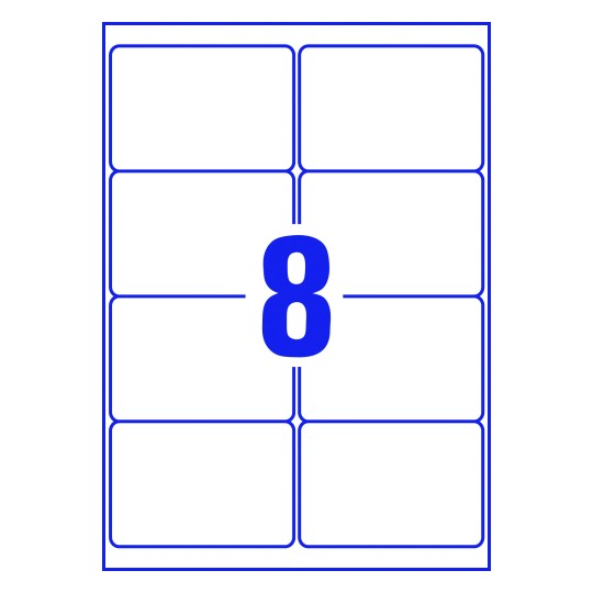 Hoja blanca con 8 etiquetas adhesivas rectangulares