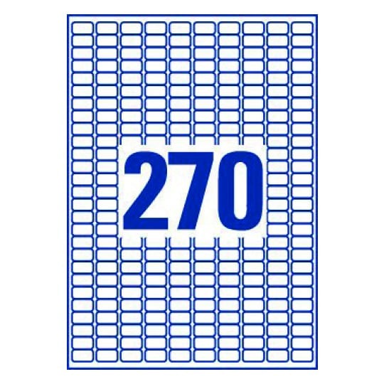Hoja blanca con 270 etiquetas adhesivas rectangulares