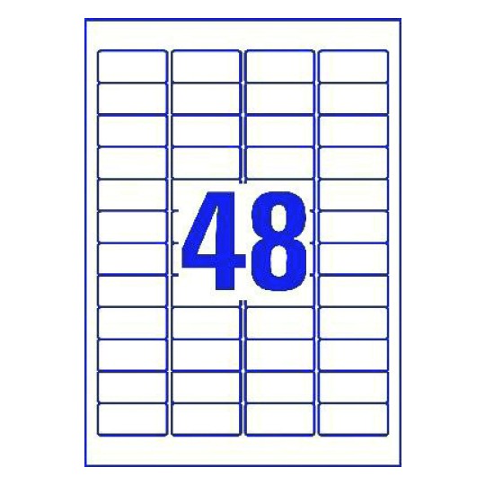 Hoja blanca con 48 etiquetas adhesivas rectangulares