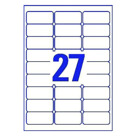 Hoja blanca con 27 etiquetas adhesivas rectangulares