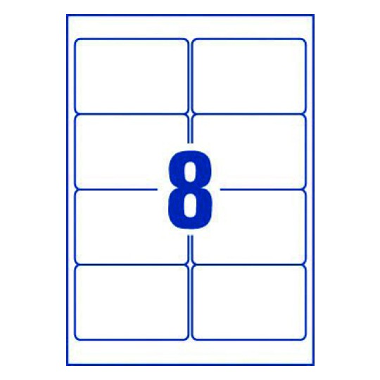 Hoja blanca con 8 etiquetas adhesivas rectangulares