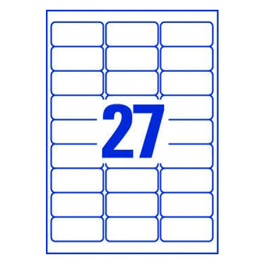 Hoja blanca con 27 etiquetas adhesivas rectangulares 63,5x29,6mm