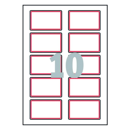 Hoja blanca con 10 etiquetas adhesivas rectangulares