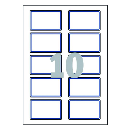 hoja blanca con 10 etiquetas adhesivas rectangulares.