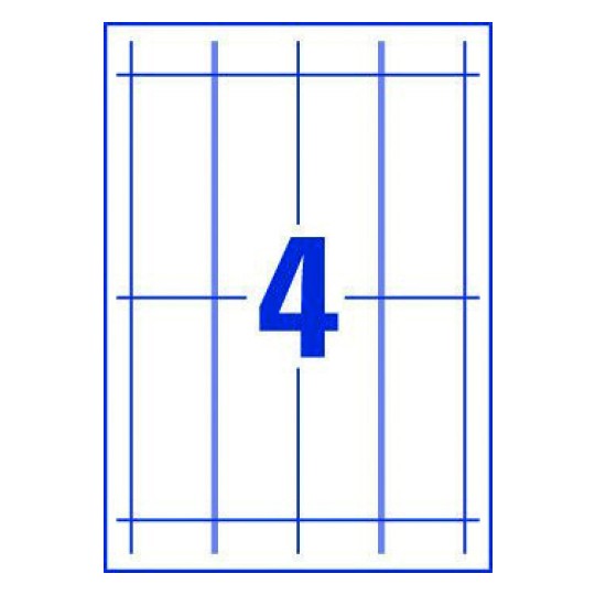 Hoja blanca con 4 etiquetas adhesivas rectangulares para tarjetas de mesa 120x45mm