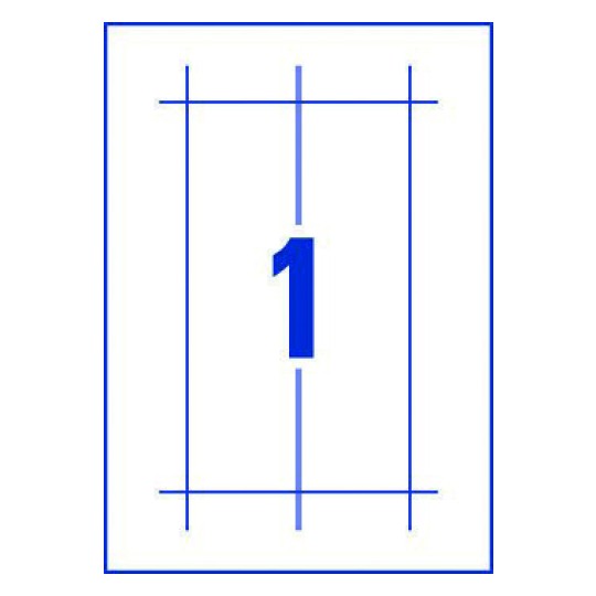 Hoja blanca con 1 etiqueta adhesiva rectangular para tarjetas de mesa 210x60mm