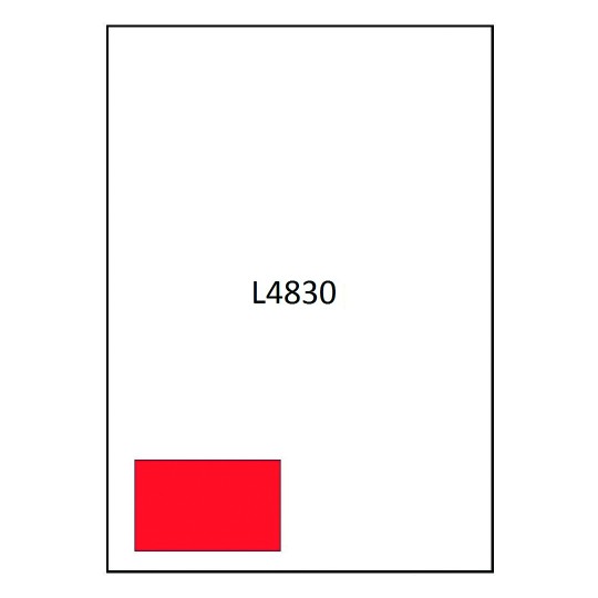 Hoja blanca con el código L4830 que muestra 1 etiquetas rojas