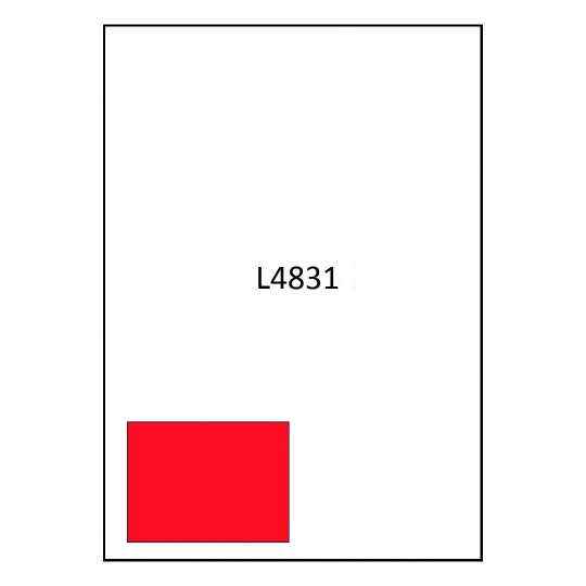 Hoja blanca con el código L4831 que muestra 1 etiquetas rojas