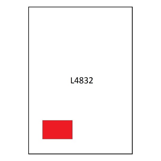 Hoja blanca con el código L4832 que muestra 1 etiquetas rojas