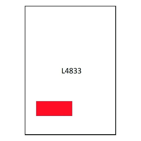Hoja blanca con el código L4833 que muestra 1 etiquetas rojas