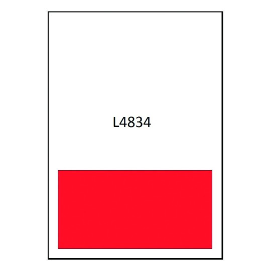 Hoja blanca con el código L4834 que muestra 1 etiquetas rojas