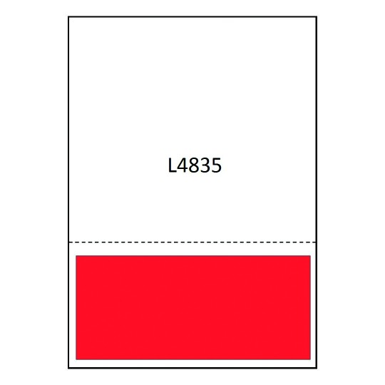 Hoja blanca con el código L4835 que muestra 1 etiquetas rojas