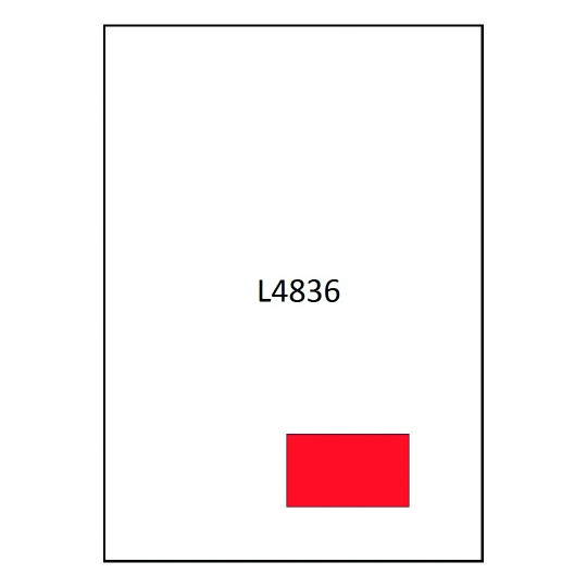 Hoja blanca con el código L4836 que muestra 2 etiquetas rojas