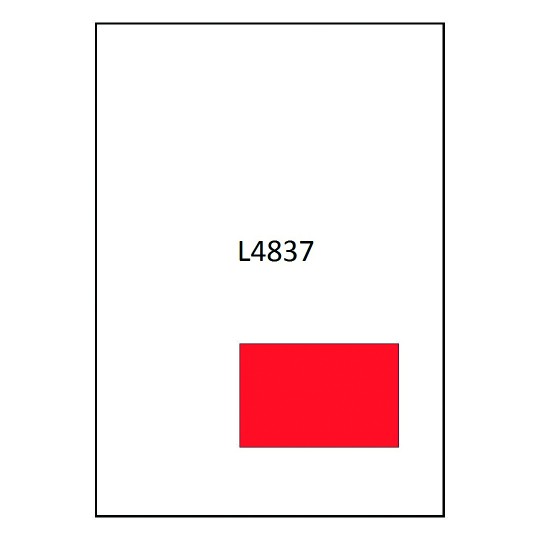 Hoja blanca con el código L4837 que muestra 1 etiquetas rojas