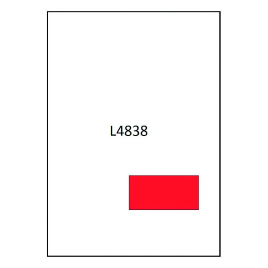 Hoja blanca con el código L4838 que muestra 2 etiquetas rojas