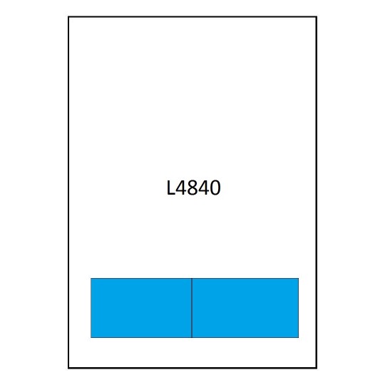 Hoja blanca con el código L4840 que muestra 2 etiquetas azul claro
