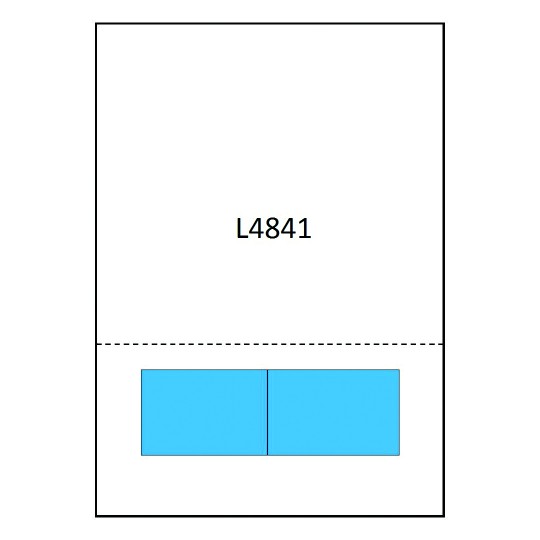 Hoja blanca con el código L4841 que muestra 2 etiquetas azul claro