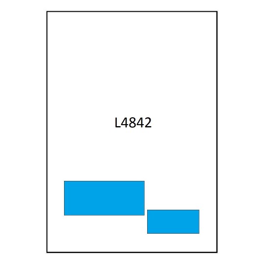 Hoja blanca con el código L4842 que muestra 2 etiquetas azul claro