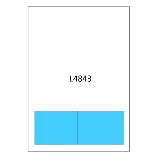 Hoja blanca con el código L4843 que muestra 2 etiquetas azul claro