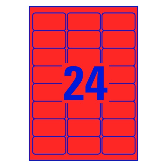 Hoja roja con 24 etiquetas adhesivas rectangulares