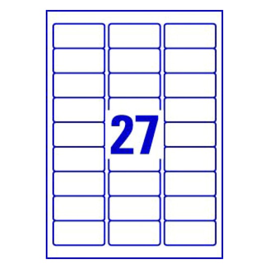 Hoja blanca con 27 etiquetas rectangulares 63x29mm