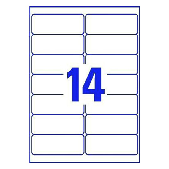 Hoja blanca con 14 etiquetas adhesivas rectangulares 99,1x38mm