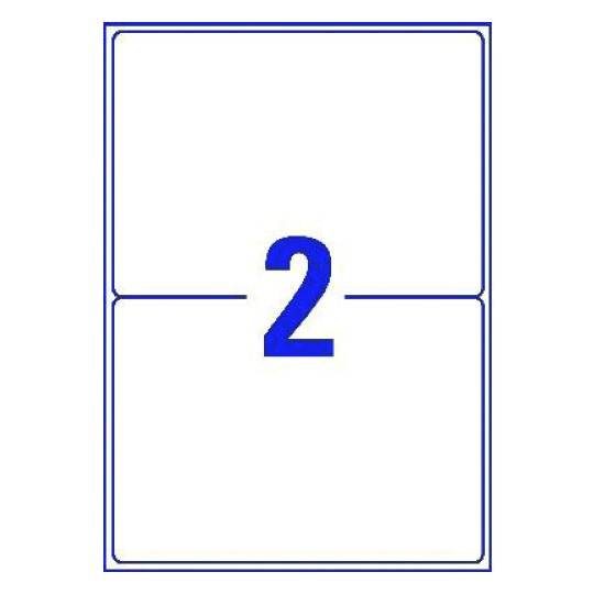 Hoja blanca con 2 etiquetas adhesivas rectangulares 199x143mm