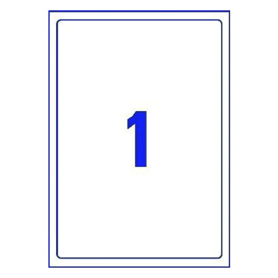 Hoja blanca con 1 etiqueta adhesiva rectangular