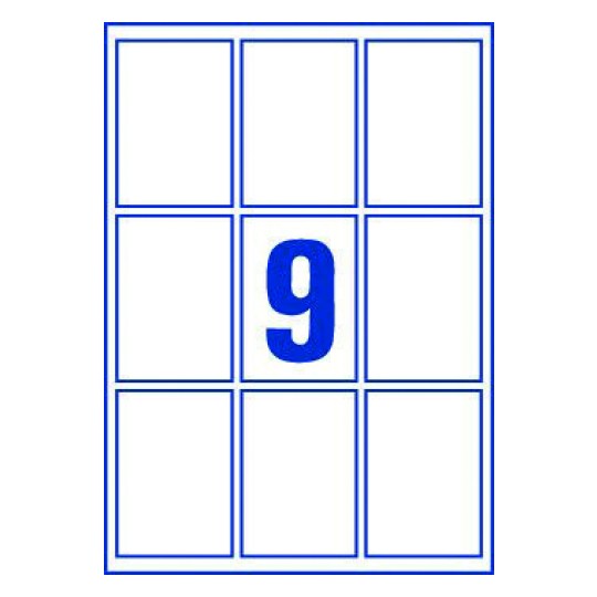 Hoja blanca con 9 etiquetas adhesivas rectangulares 62x89mm