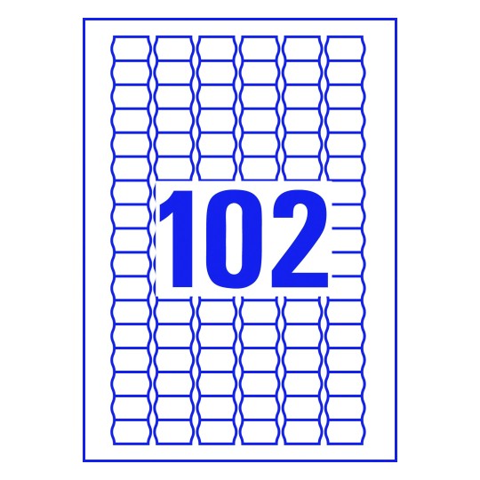 Hoja blanca con 102 etiquetas adhesivas rectangulares