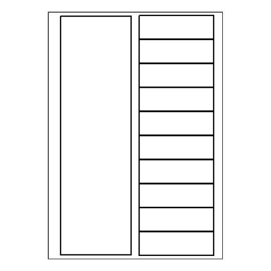 Hoja blanca con 10 etiquetas adhesivas rectangulares y una columna blanca