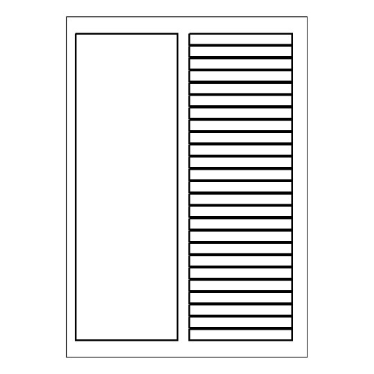 Hoja blanca con 25 etiquetas adhesivas rectangulares y una columna blanca
