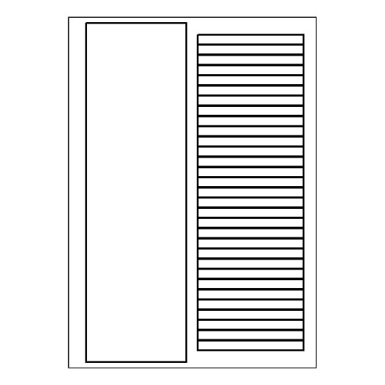 Hoja blanca con 31 etiquetas adhesivas rectangulares y una columna blanca