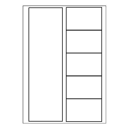 Hoja blanca con 5 etiquetas adhesivas rectangulares y una columna blanca