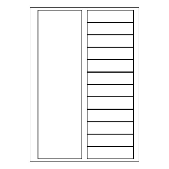hoja blanca con 12 etiquetas adhesivas rectangulares