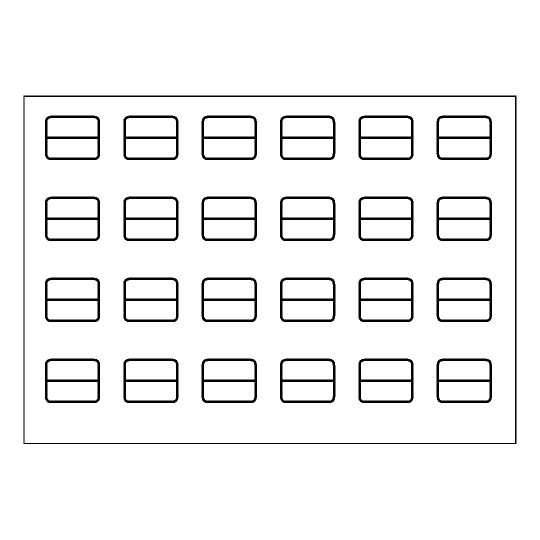 Hoja blanca con 24 etiquetas adhesivas rectangulares