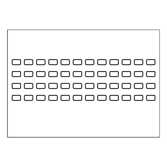 Hoja blanca con 36 etiquetas adhesivas rectangulares