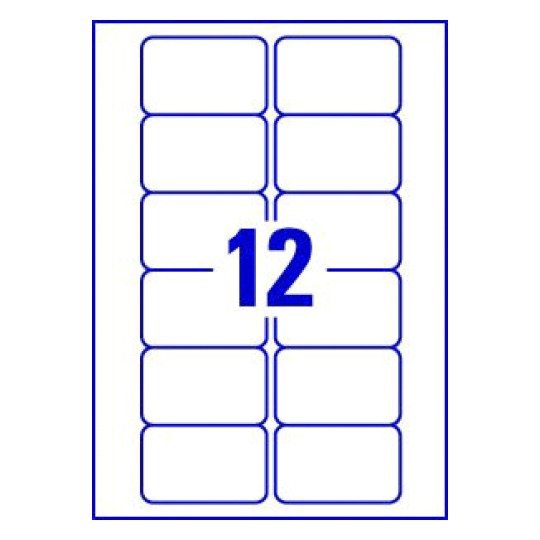 Hoja blanca con 12 etiquetas adhesivas rectangulares