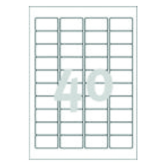 Hoja blanca con 40 etiquetas adhesivas rectangulares