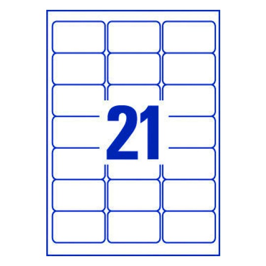 Hoja blanca con 21 etiquetas adhesivas rectangulares  38x63mm