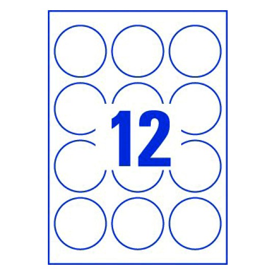 Hoja blanca con 12 etiquetas adhesivas redondas