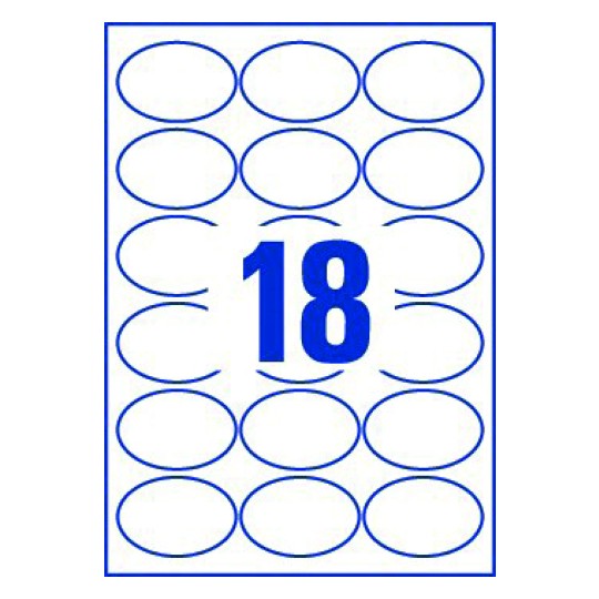 Hoja blanca con 18 etiquetas adhesivas ovaladas