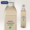 Dos botellas con etiquetas adhesivas personalizadas en poliéster transparente reciclado