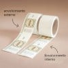 Dos rollos de etiquetas para cerveza, mostrando direcciones de envolvimiento externo e interno